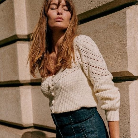 Sézane Moira Cardigan Jumper Sweater | Sz Small | Ecru (Off White) - Picture 6 of 16